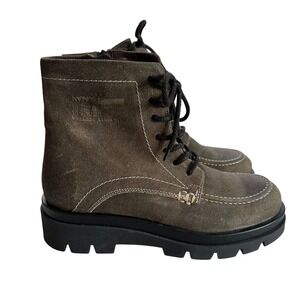 MANAS Design Italy Suede Lace Up Zip Ankle Boots Chunky Lug Sole Women